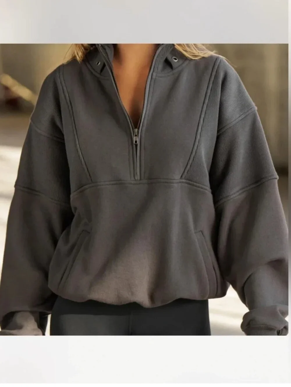 Joah Brown Retro Half Zip Charcoal Pullover - S/M - Picture 3 of 9
